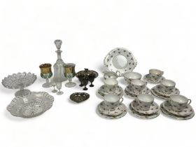 A bone china part tea set, together with various silver plate & glass wares.