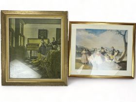 An oval framed still life painting, together with two vintage prints.