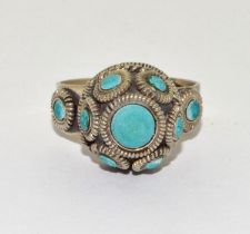 925 silver oriental design Turquoise adjust able ring size Q