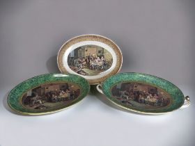 Three 19th century F&R Pratt serving dishes. 'The blind fiddler' pattern, by David Wilkie. With