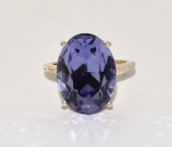 A 925 silver ladies Tanzanite coloured gemstone statement ring. Size N