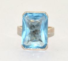 925 silver large Aquamarine colour oblong stone ring size N