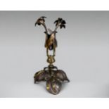 An Art Nouveau gilt bronze vase / candlestick. Naturalistic foliate design