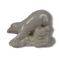 Sylvac Large Otter and Salmon figurine -Model Number 3459 in the scarce Blanc de Chine style finish.