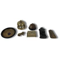 Collection of Vintage Items including Countertop Bells, Door Knocker and Brass Items