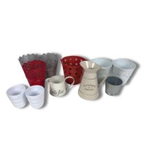 Assortment of Plant Pots & Jugs - Plastic, Tin & Ceramic