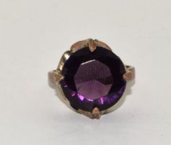 925 silver Large single stone Amethyst ring size N