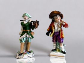 Two Dresden Porcelain Figurines. Including a hunter carrying a rabbit and pheasants, together with a