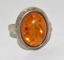 925 silver ladies Amber halo ring size R