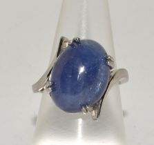 925 silver designer unpolished blue stone cabochon. Ring size M