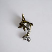 A 9 carat Gold & Diamond 'Dolphin' pendant. Unmarked but tests as 9 carat gold. 25mm long Weight -