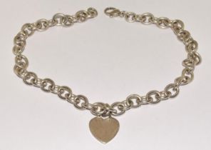 Tiffany and Co marked silver H/M heart necklace 40cm long