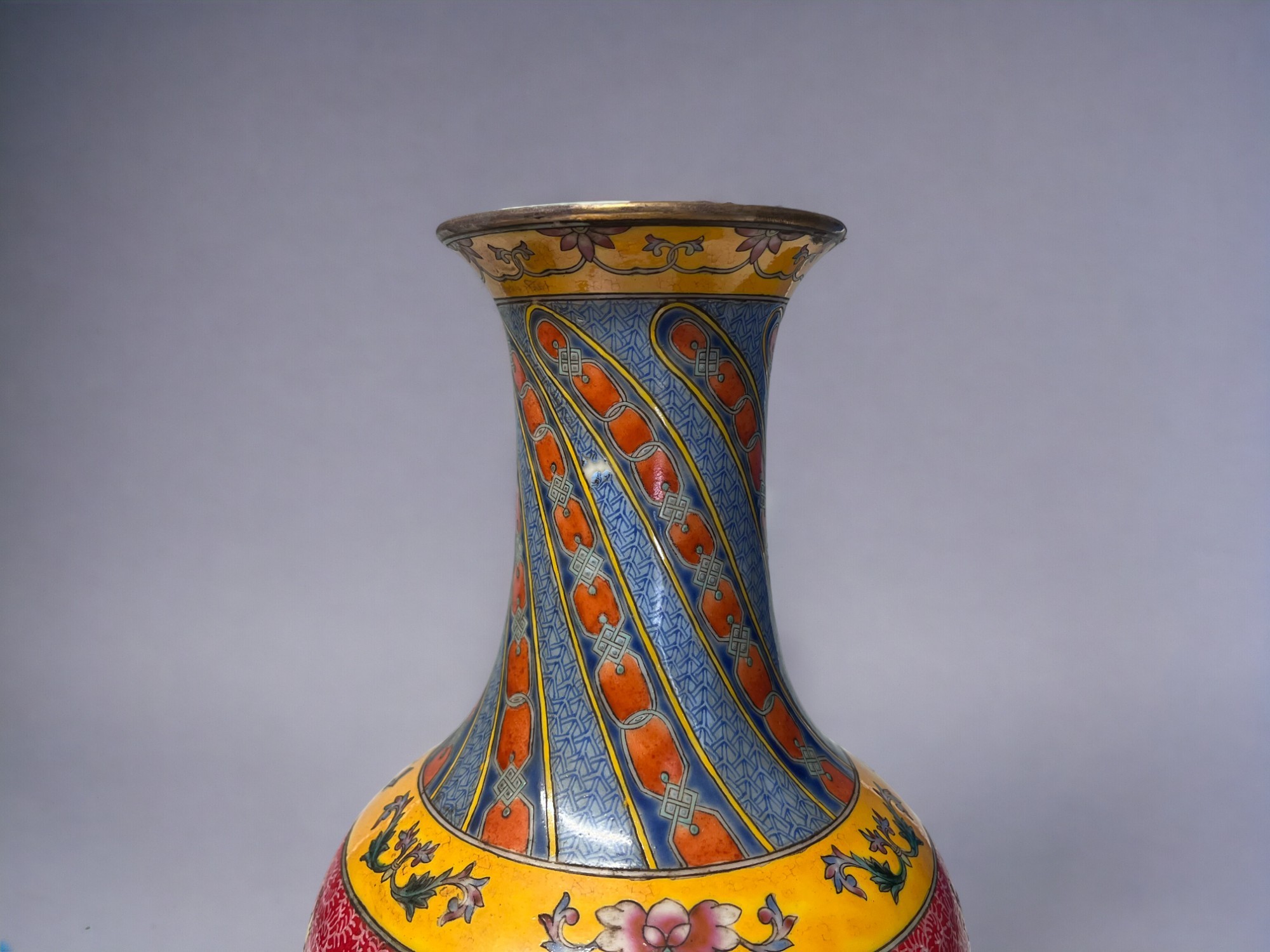 A PAIR OF CHINESE HAND PAINTED PORCELAIN VASES. Baluster form, painted enamels flowers in stylised - Image 6 of 8