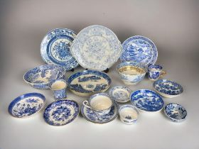 A large collection of Georgian and later blue & white porcelain. Includes Pearlware plates,