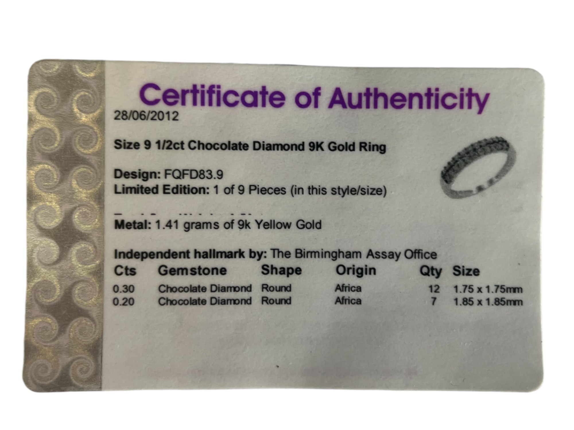 A 0.5ct Chocolate Diamond & sterling silver ring. With certificate of authenticity. Ltd edition. - Image 3 of 3