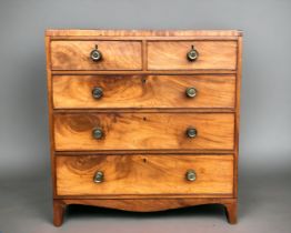 A 19th CENTURY MAHOGANY CHEST OF DRAWERS. George III. Three long, two small drawers. On French