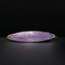 NORWEGIAN SILVER & GUILOOCHE ENAMEL BROOCH. By Marius Hammer, Norway. 930S & makers mark. Length -