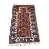 Antique Caucasian Rug, 56" x 34" brown ground with traditional decoration.