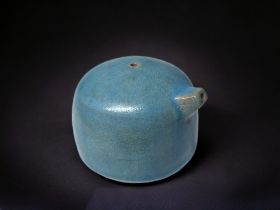 A JAPANESE POTTERY SUITEKI WATER DROPPER. Late Meiji period. Turquoise glazed. 6.5 x 7.5cm