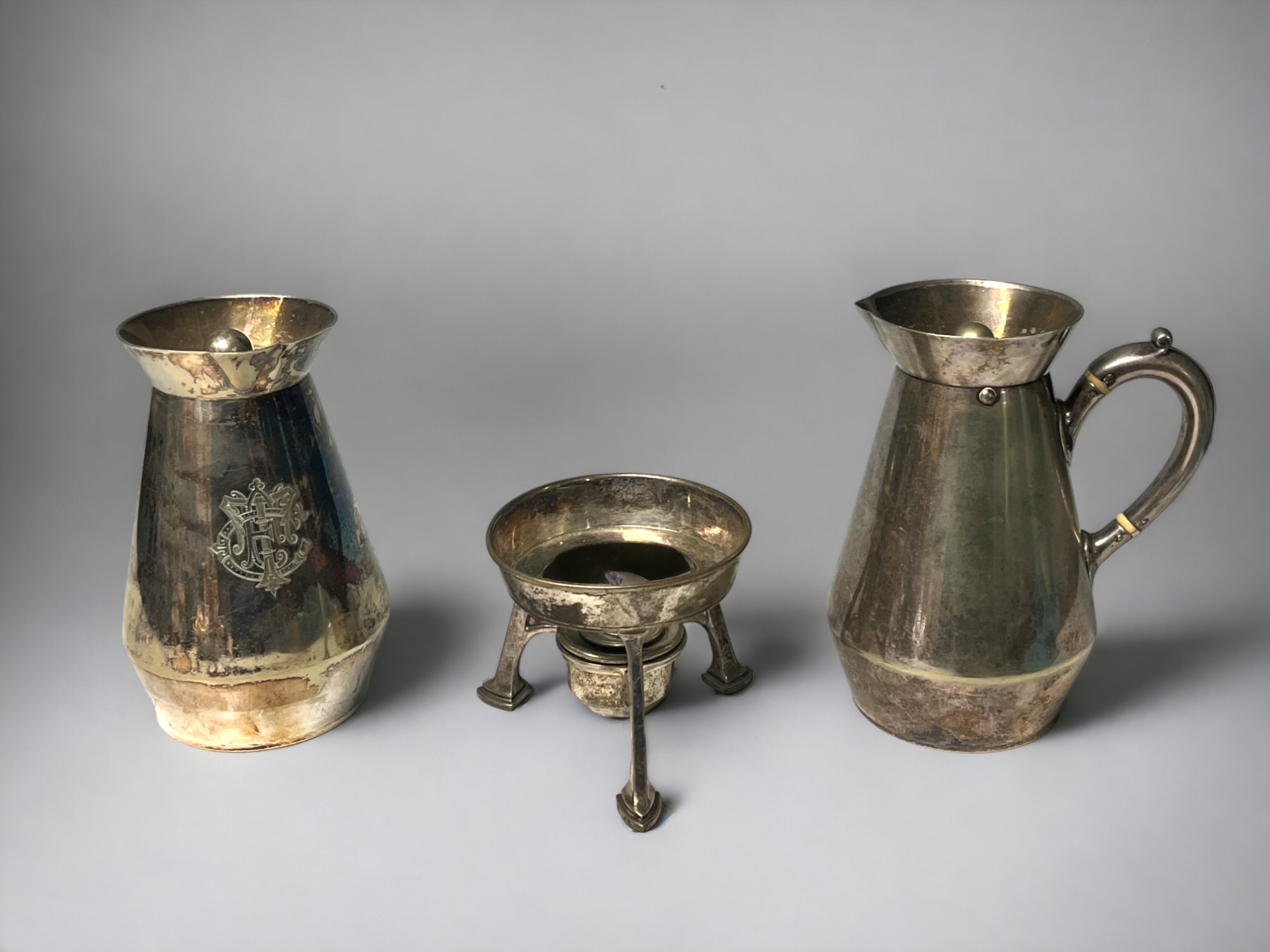 TWO 19th CENTURY SILVER PLATE HOT WATER PITCHERS. By Richard Hodd & son. One with warmer. Weight, - Image 3 of 4