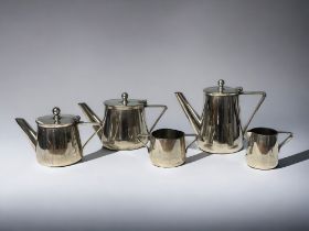 A 19th century silver plate tea & coffee set. Five pieces, by Walker & hall. Honour plate.