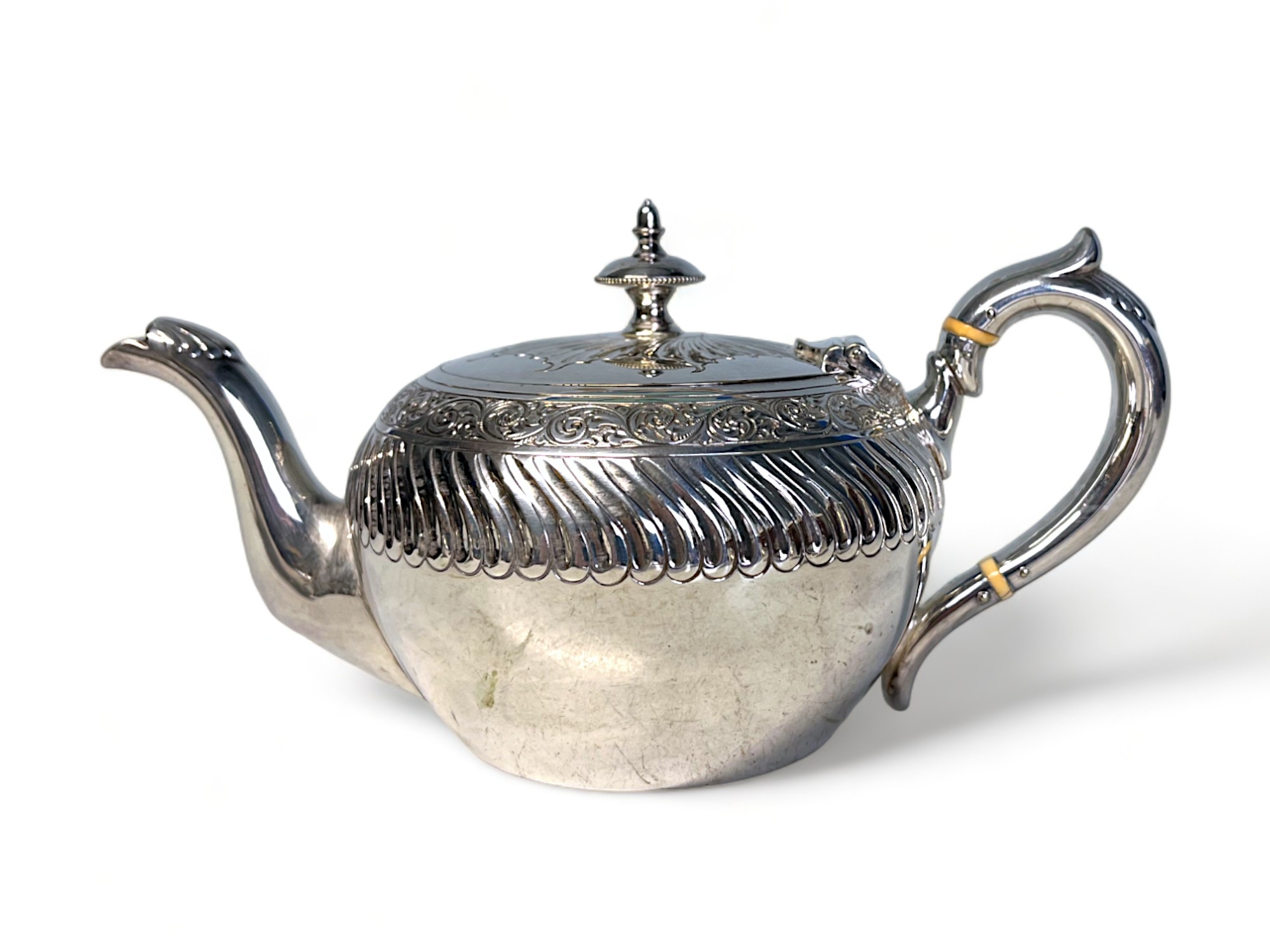 A Victorian silver plate three piece Batchelors tea set. James Dixon & sons. gadrooned design - Image 2 of 5