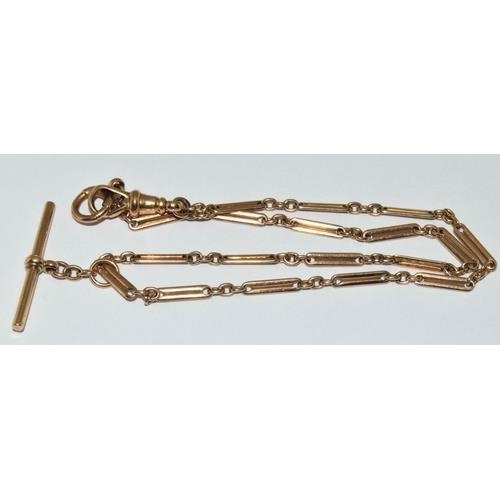 9ct gold Fancy link watch chain with T bar 36cm 9.5g - Image 6 of 6