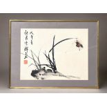 Japanese school, Ink on paper. Butterfly & leaves. 20th-century. In gilt frame. 60 x 45cm