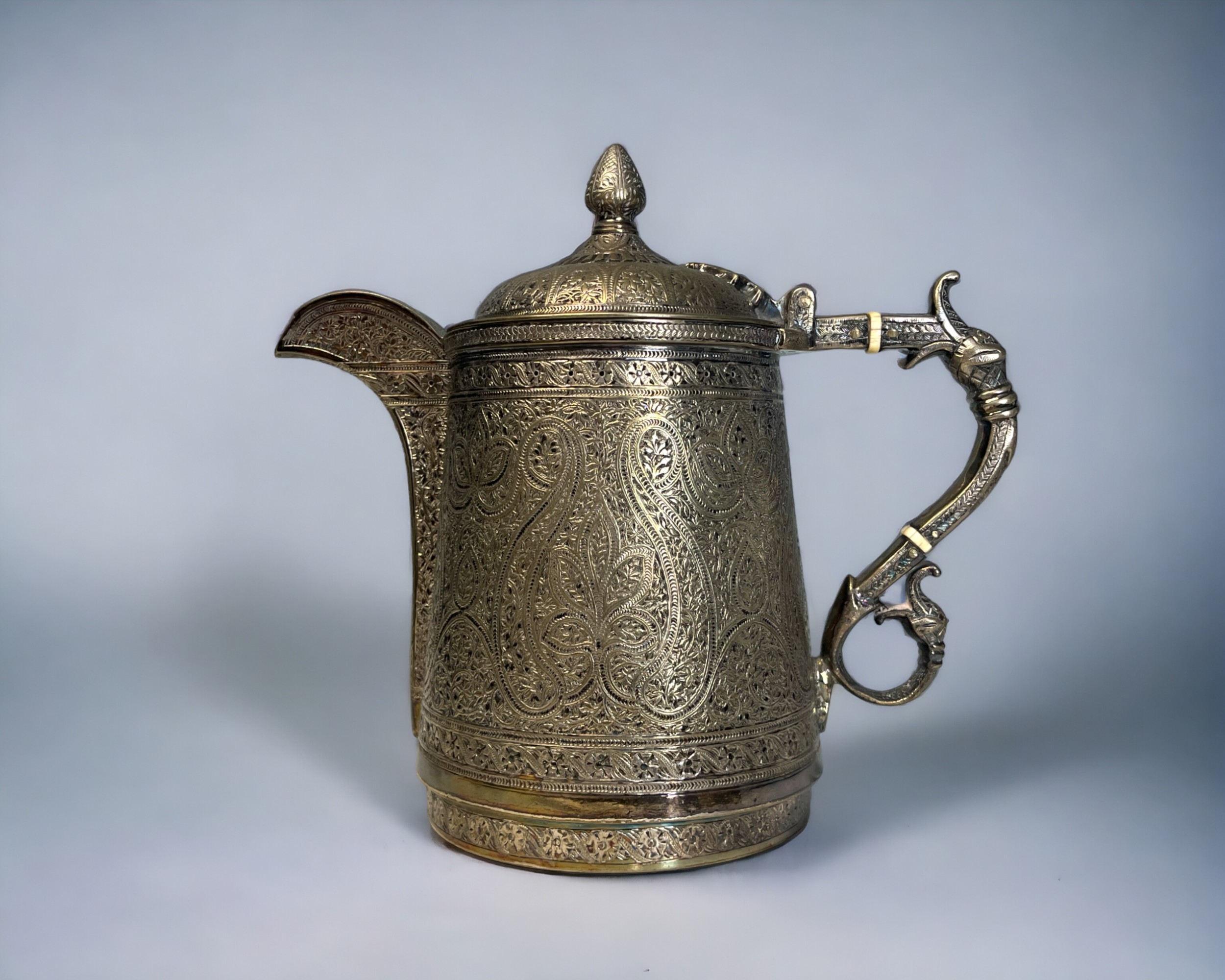 A VICTORIAN SILVER PLATE KASHMIRI STYLE TEAPOT & MILK JUG. By Roberts & Belk. Elaborately - Image 2 of 5