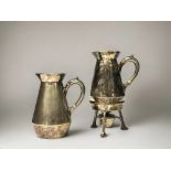 TWO 19th CENTURY SILVER PLATE HOT WATER PITCHERS. By Richard Hodd & son. One with warmer. Weight,