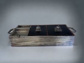 A VICTORIAN SILVER PLATE CIGAR BOX / COMPENDIUM. By Rhichard Hodd & son, Circa 1880. Ribbed silver