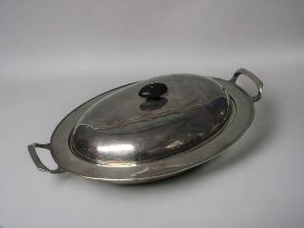 A Victorian silver plate Entrée serving dishes. By James Dixon & sons. With cover & strainer.