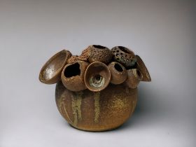 An unusual studio pottery 'multi spout' vase. In the 'Tom McMillin' manner. Marked to base.
