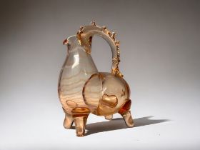 A MID CENTURY USSR ART GLASS BULL CARAFE. Hand blown, with opaline trails. Unmarked. 21 x 16cm