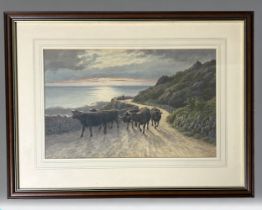 Charles H Branscombe (1858-1924) British Watercolour - "Cattle along a Coastal Path" Signed lower
