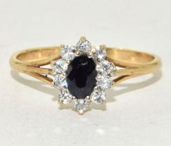 9ct gold ladies Sapphire cluster ring size Y