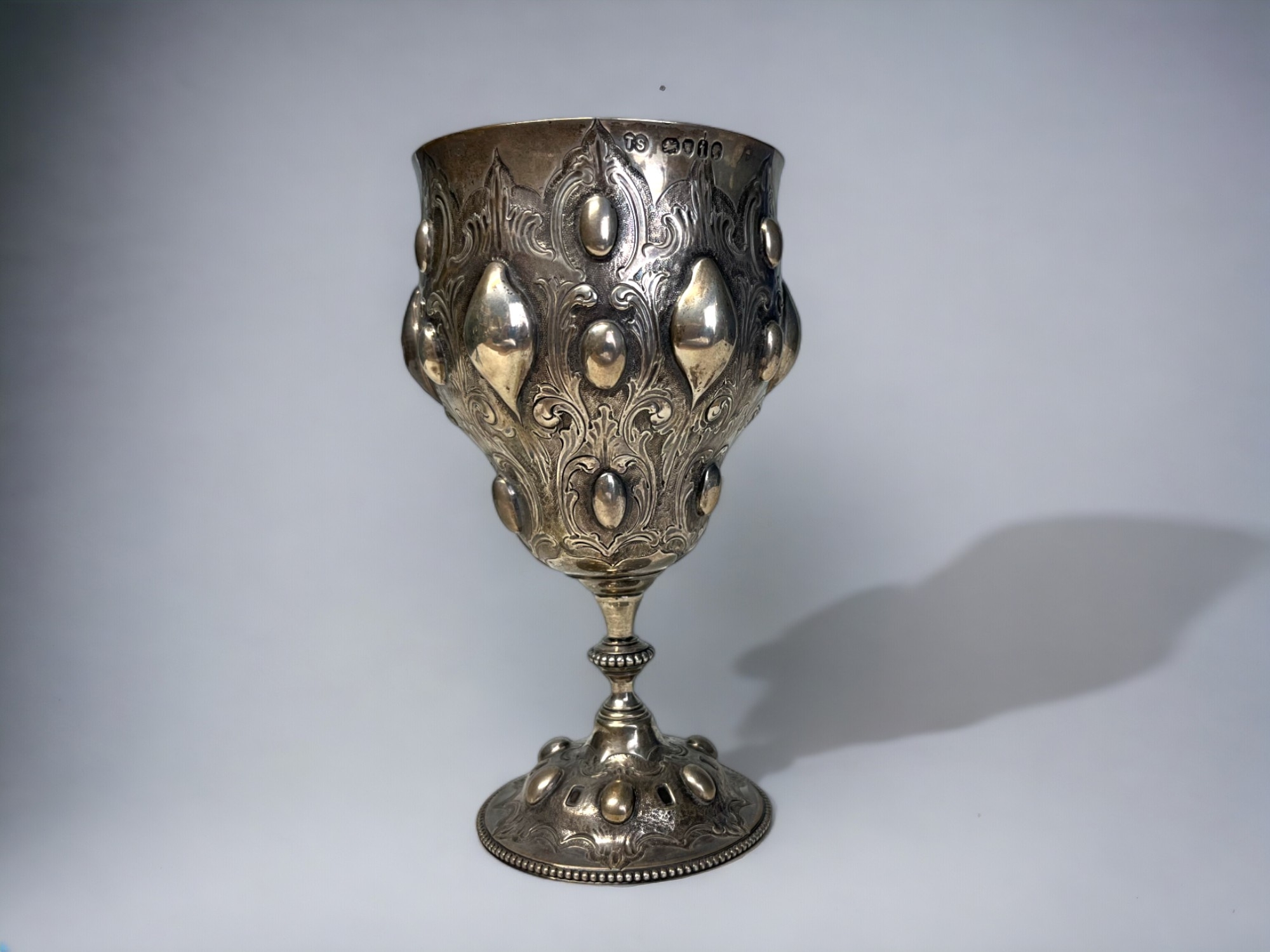 A 19th century sterling silver goblet. Thomas Smiley, London. London, 1864 hallmarks. Height - 15cm