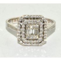 18ct white gold ladies Deco style Diamond triple square set ring approx 45 points size M