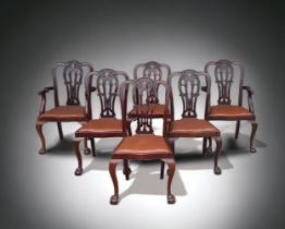 A SET OF SIX LATE 19TH CENTURY CHIPPENDALE STYLE DINING CHAIRS. SOLID MAHOGANY CARVED & PIERCED