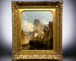 Lewis John Wood, British (1813-1901) Oil on Canvas. "Abberville Normandy" Ornate Gilt Frame with