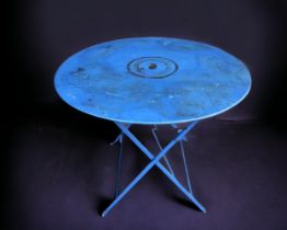 A French Metal Blue Bistro Table Diameter 95cm