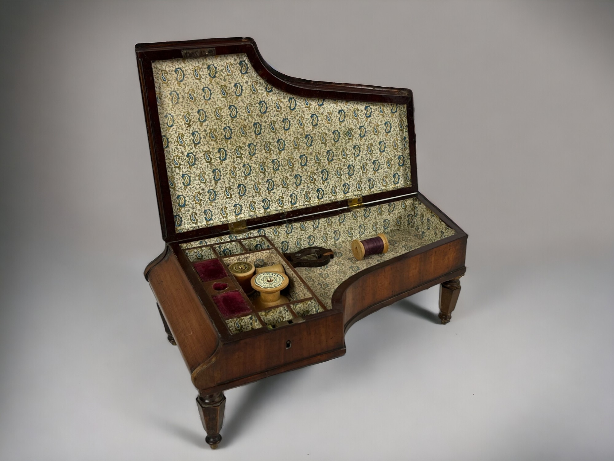 A 19th Century French 'Grand Piano' sewing box. Modelled as a Grand piano, with bone keys. Lift - Image 2 of 4