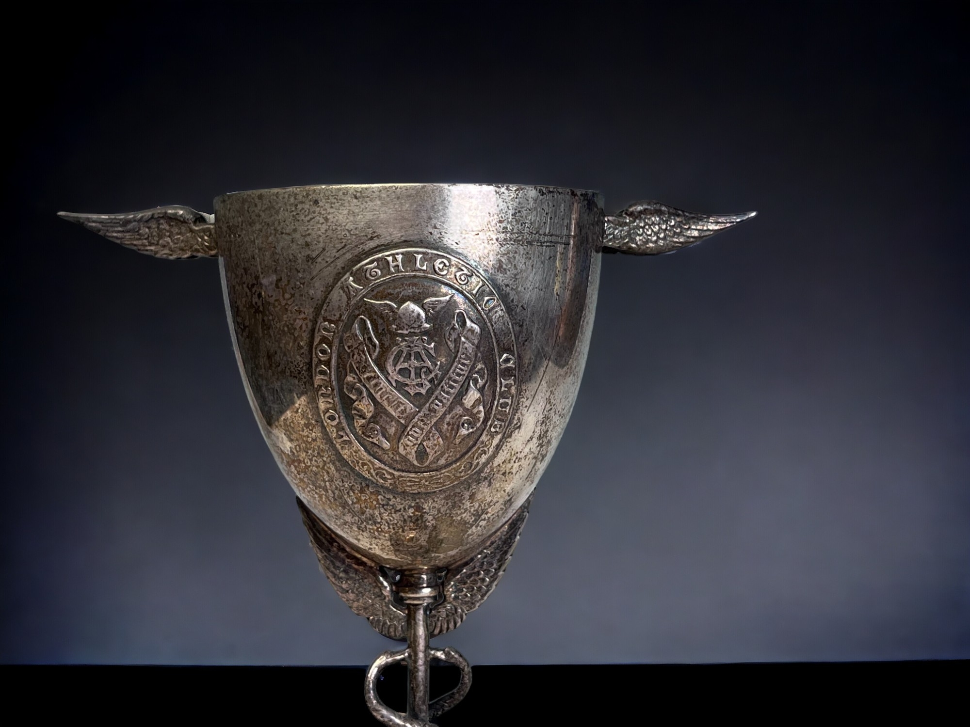 A VICTORIAN SILVER PLATE GOBLET / TROPHY. By Richard Hodd & son, 19th century. Applied cartouche for - Image 2 of 5