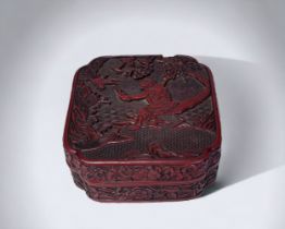 A DEEPLY CARVED CHINESE CINNABAR BOX. 18th/19th Century. Carved, unusual with an Immortal of