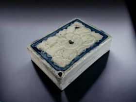 A JAPANESE PORCELAIN WATER DROPPER. Edo period (1603-1868). White relief foliate design, with blue