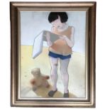 Dick Boulton (1939-2020) Original Artwork "Girl with Teddy Bear" Pastel and Pencil full labels