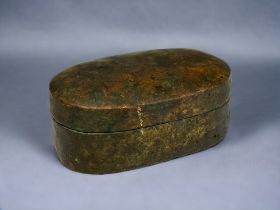 A BRONZE BETEL NUT BOX. South Asian, 18th century. With nut, leaf & lime compartments. Hinged lid.