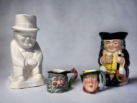 A Collection of Toby Jugs. Including a Spode 'Churchill' in white. Design by Eric Olsen. Together