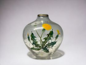 Antique hand painted glass vase. Beautifully executed 'Dandelions'. From the "Chris Crabtree"