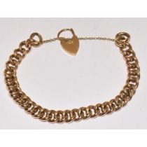 9ct Gold Ladies Bracelet. Links Individually H/M. Heart Clasp & Safety Chain 18g